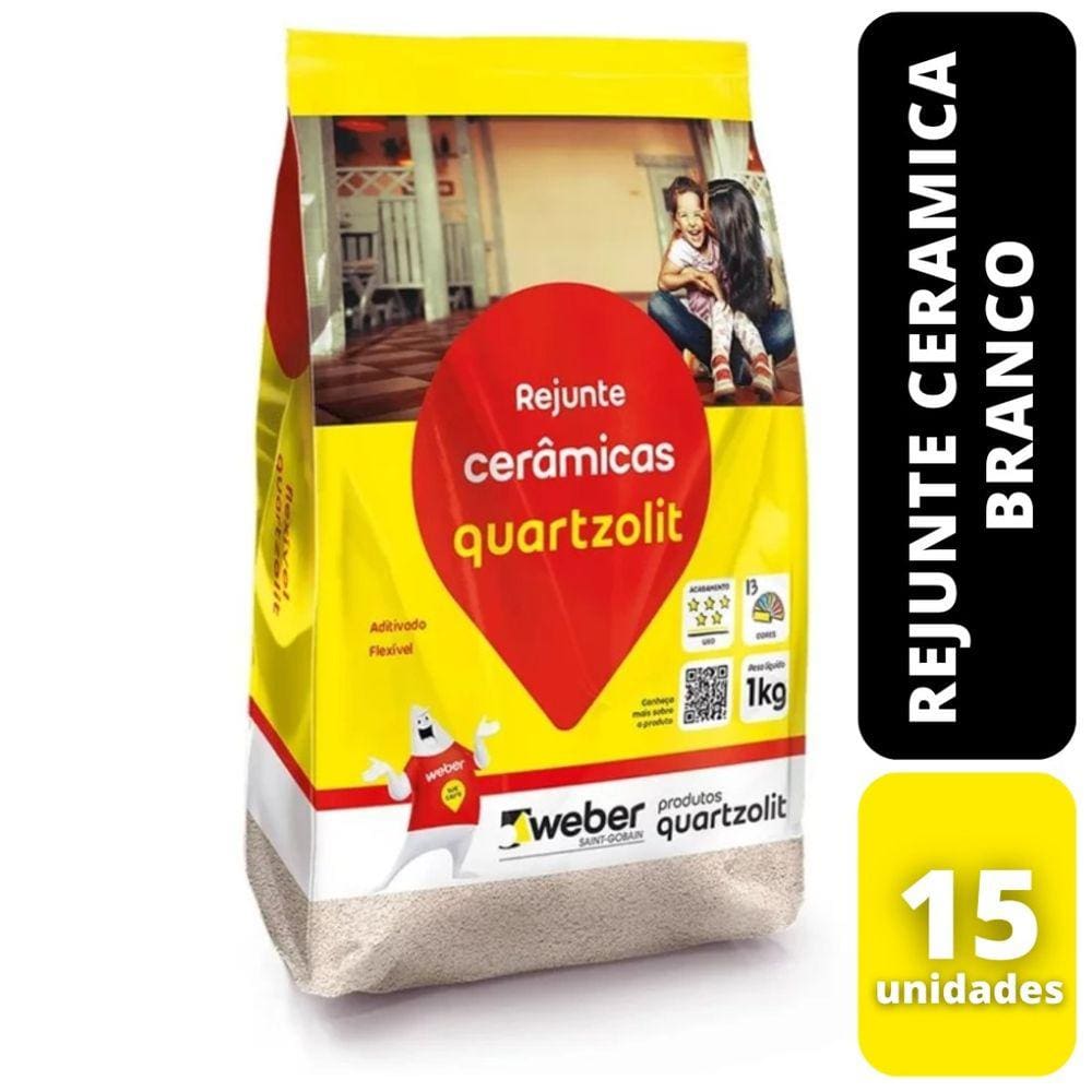 Kit C/15 Rejunte Ceramica 1Kg Branco Quartzolit
