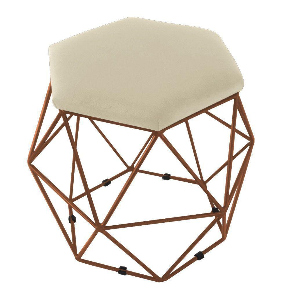 Puff Aramado Preto Assento Hexagonal Suede Bege - SA Móveis
