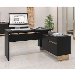 Mesa de Escritório em L Los Angeles 2 Gavetas-Preto/Carvalho