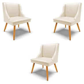 Kit 3 Cadeiras Decorativas Sala De Jantar Pés Palito De Madeira Firenze Pu Bege/natural G19