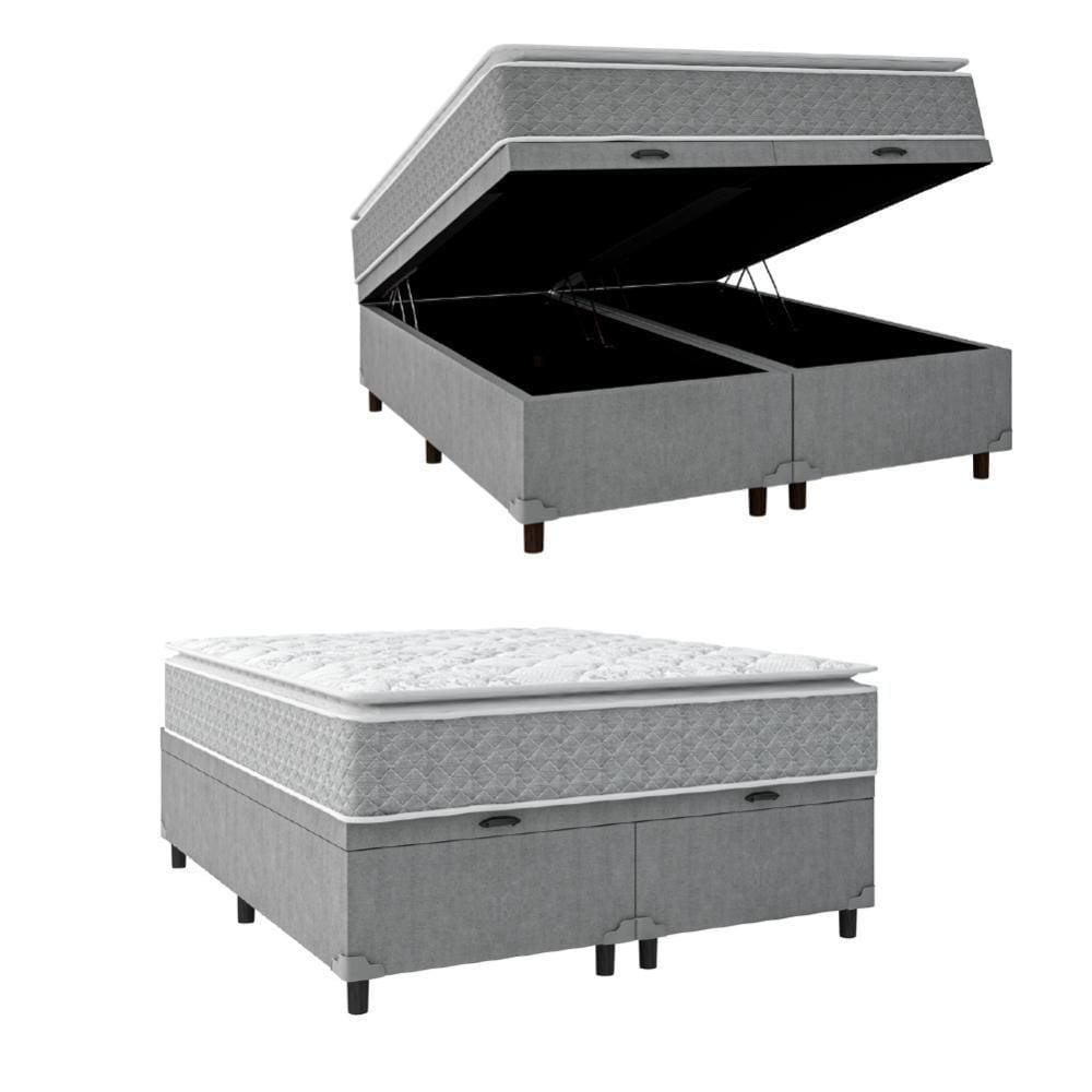 Cama Box Baú Casal Colchão Molas Ensacadas Pillow 158x198x74cm Cinza/branco Umaflex - Suporta 120kg