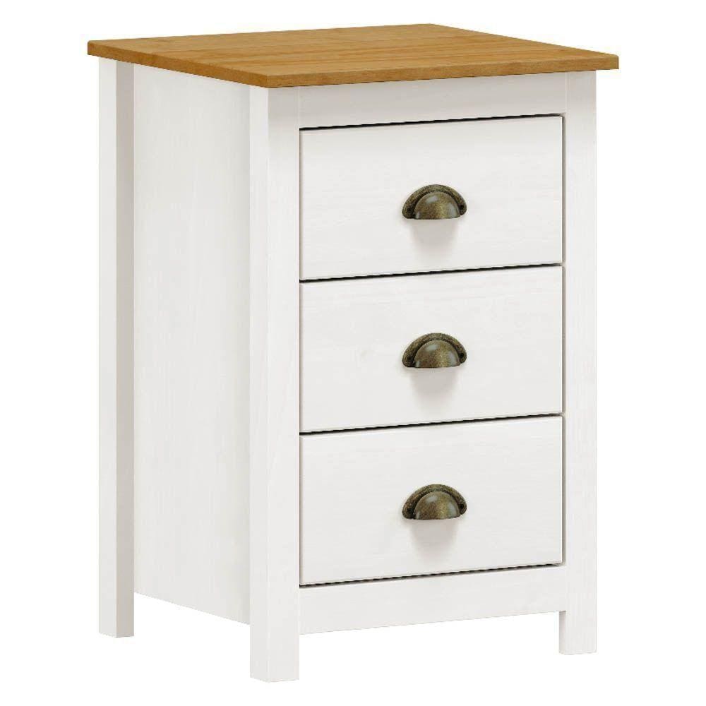 Mesa De Cabeceira 3 Gavetas 46Cm Estilo Americano Lázio F07 Branco/Carvalho - Mpozenato