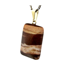Colar Retangular Pedra Jaspe Brecha Pino Banho Prateado