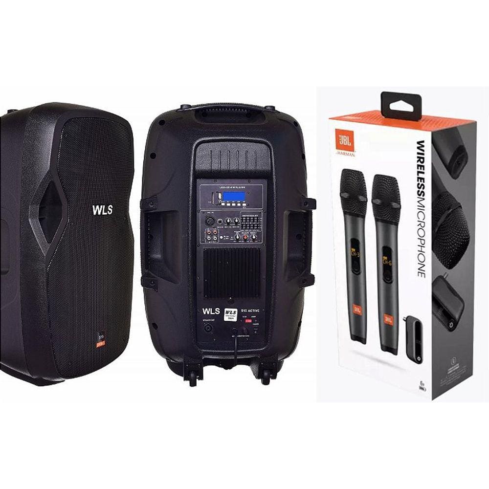 Caixa WLS S15 Ativa BT + Caixa S15 Passiva + 2 Mic sem fio