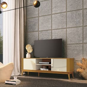 Rack Bancada Legacy 1.6 com 2 Portas 2 Nichos Para Tv ate 60``  Off White/Cedro EDN Moveis