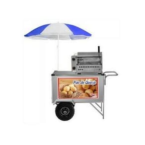 Carrinho de Pão de Queijo Inox Guarda Sol e Rodas Pneumática