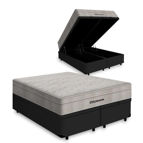 imagem-Cama Box Baú Queen + Colchão de Molas Ensacadas Ortobom AirTech SpringPocket 158cm - Preto 