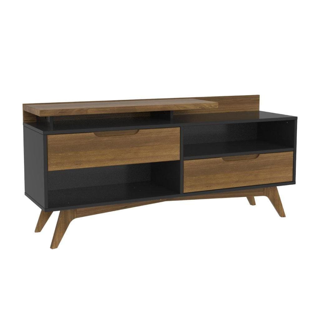 Rack Happy com 2 Gavetas e 3 Nichos em Madeira/MDF - Preto/Garapa