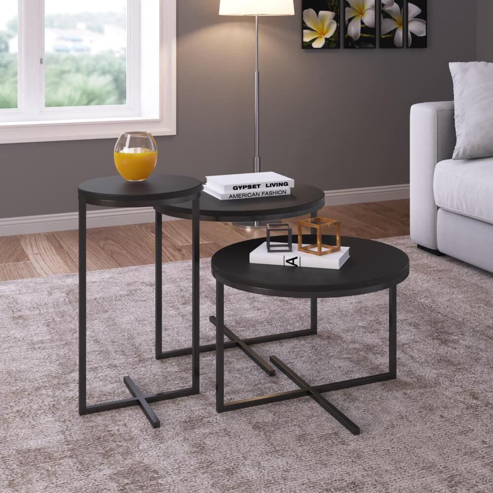 Kit Industrial com 3 Mesas Volpi - Preto
