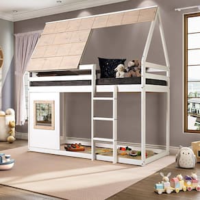 Cama Alta Cabana Noopy com Janela Branco/Cera Bege - Casatema