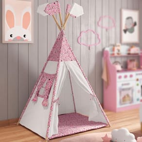 Cabana Infantil Casinha com Janelinha e Led- Branco/Rosa
