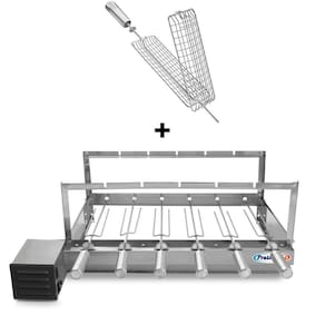 Gira Grill Inox c/ 6 Espetos Tridente + Espeto Grelha Pratic