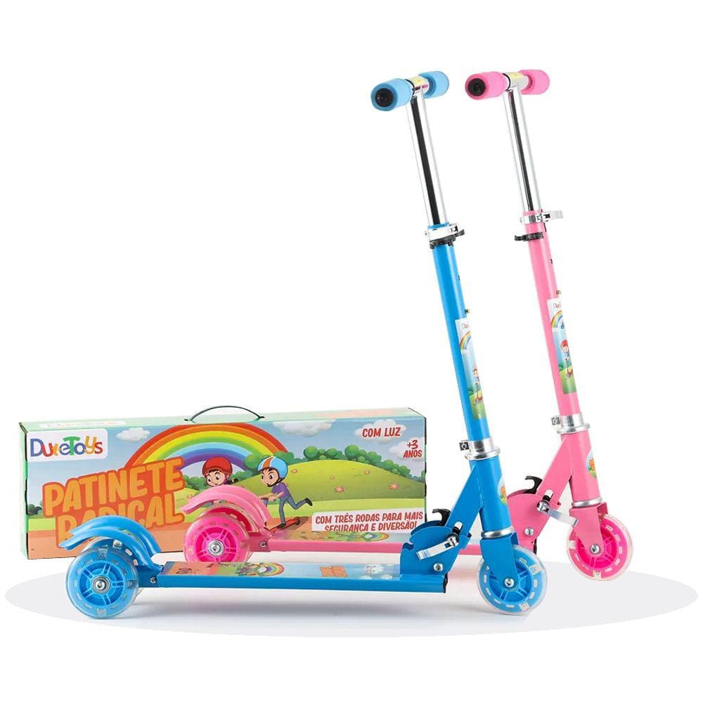 Patinete Infantil Radical 3 Rodas com LED Dobrável e Altura Ajustável Até 50 Kg