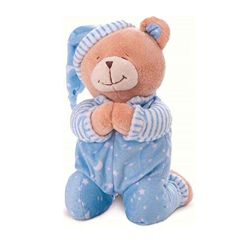 Urso de Pelúcia Buba Que Reza Azul Bebê 24cm