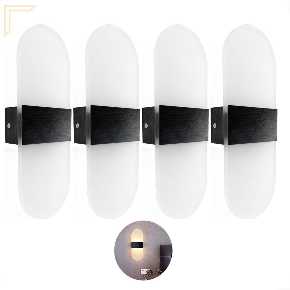 Kit 4 Arandela Preta Escovada Acrilico Jateado Led 3000K