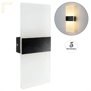 Kit 5 Arandela Quarto Preto Escovado Acrilico Led 3000K