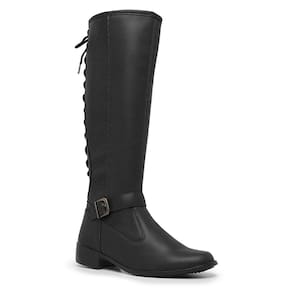 Bota Montaria Moda Chic Com Detalhes Texturizados Amarração E Fecho De Zíper