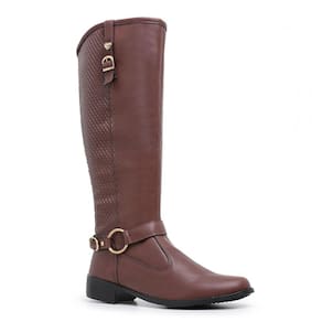 Bota Montaria Com Detalhes de Fivela Moda Chic Sola Macia e Costura Reforçada