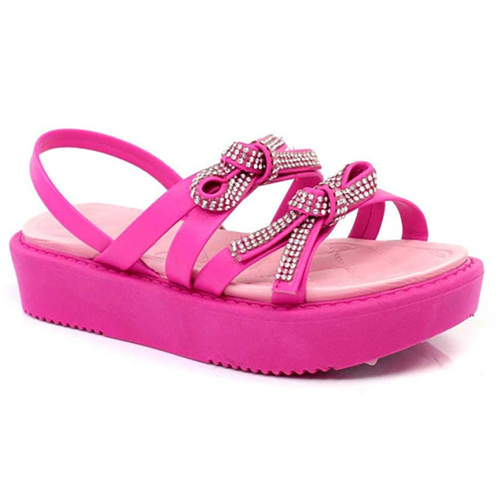 Sandália Infantil Molekinha Flatform Laços Strass - Pink
