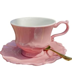 Jogo 6 Xicaras De Porcelana Para Café Chá 170ml Caixa Em Mdf Decorada  Várias Cores cor:Rosa