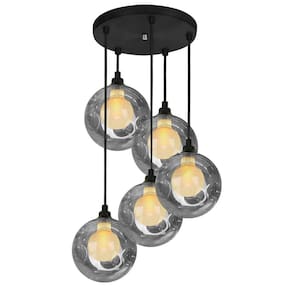 Lustre Pendente Preto Quíntuplo Harmony Bolinha Fumê