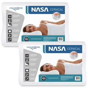 Kit 2 Travesseiros Nasa Cervical Viscoelástico Anatômico Ortopédico Capa com zíper em Percal 200 Fios 100% Algodão Viva Conforto