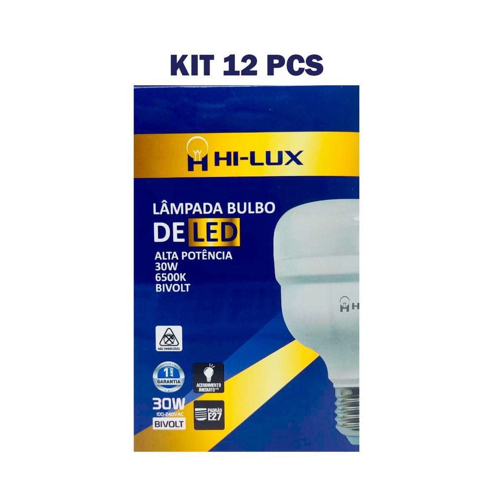 Kit 12 Lampada De Led Alta Pot 30W Bulbo 6500K Branco Frio
