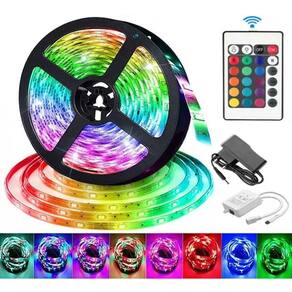 KIT 04 Fita Led 5m Rgb 3528 Prova D`agua + Fonte + Controle