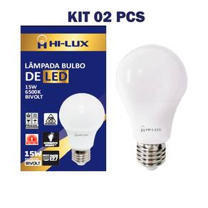 Kit 02 Lampadas De Led 15W Bulbo 6500K E27 Branco Frio
