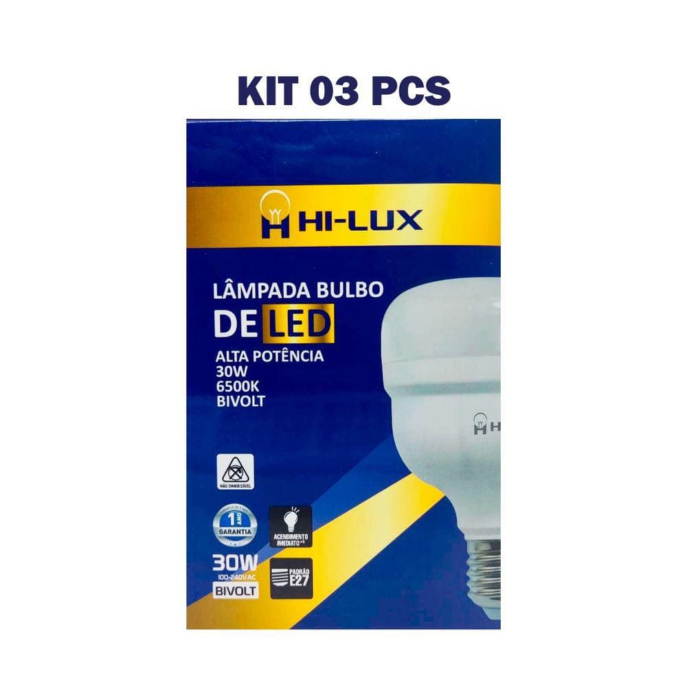 Kit 3 Lampada De Led Alta Pot 30W Bulbo 6500K Branco Frio
