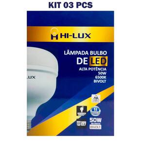 Kit 3 Lampada De Led Alta Pot 50W Bulbo 6500K Branco Frio