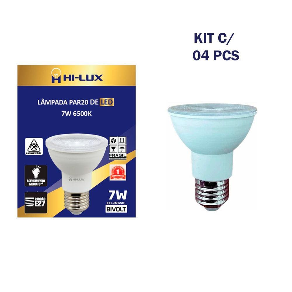 KIT 04 Lâmpada Led Par 20 7w Branco Frio 6500k E27 Bivolt