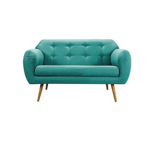 Sofá Beatle 2 Lugares Linho E Suede - Daf Mobiliário Cor Azul Turquesa