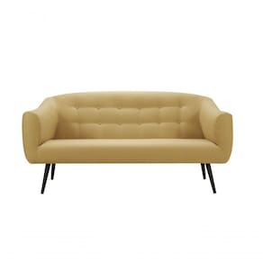 Sofá Zap 3 Lugares Suede E Linho - Daf Mobiliário Cor Amarelo