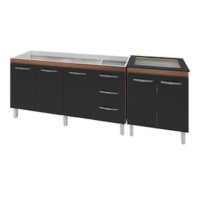 Armário Cozinha Gabinete Pia De 160 Cm Emily Com Balcão Cooktop 4 Bocas Savana Frente Preta Jade