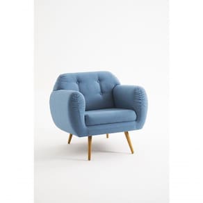 Poltrona Beatle Suede E Linho  - Daf Mobiliário Cor Azul Jeans