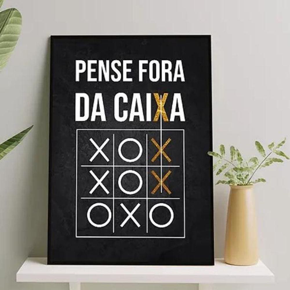 Quadro Pense Fora Da Caixa 24X18Cm - Com Vidro Preta