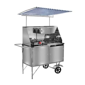 Carrinho Cachorro Quente e Lanche Inox com Toldo Rodas Maciças Cefaz