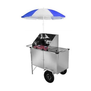 Carrinho de Tapioca Inox com Guarda Sol e Rodas Pneumáticas