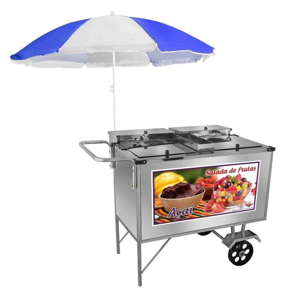 Carrinho de Salada de Frutas Açaí Inox com Guarda Sol L17MGS