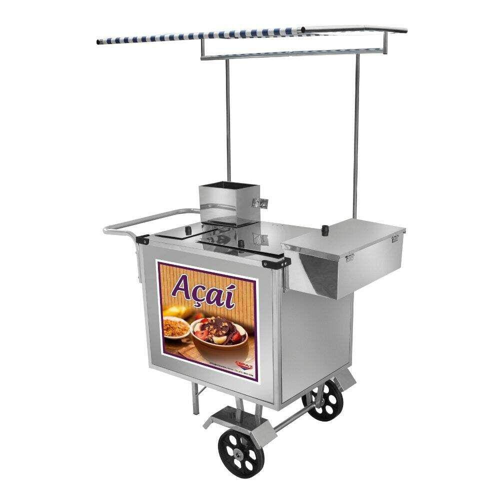 Carrinho de Açaí Inox com Toldo e Rodas Maciças L15M/T Cefaz