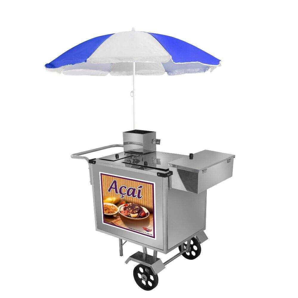 Carrinho de Açaí Inox Guarda Sol Rodas Maciças L15M/GS Cefaz