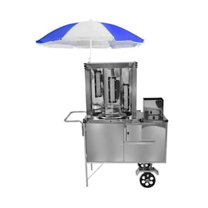 Carrinho de Churrasco Grego Inox Guarda Sol e Rodas Maciças