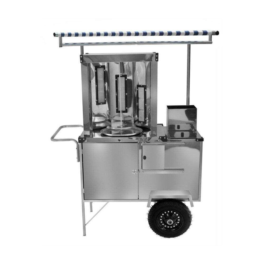 Carrinho de Churrasco Grego Inox com Toldo Rodas Pneumáticas