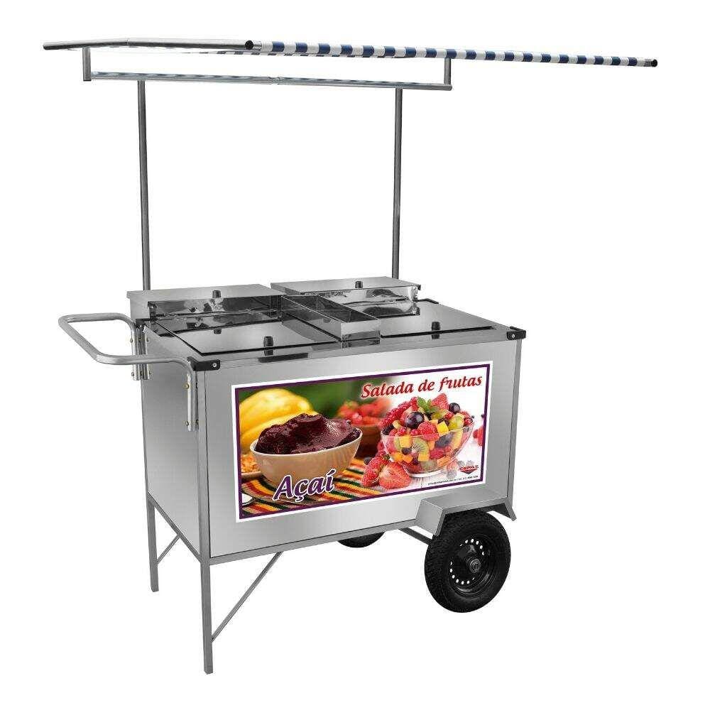 Carrinho de Salada de Frutas Açaí em Inox com Toldo L18P/T