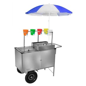 Carrinho de Raspadinha Inox com Guarda Sol Rodas Pneumáticas
