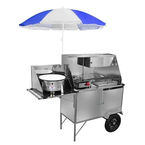 Carrinho Cachorro Quente Lanche Salgado Inox com Guarda Sol