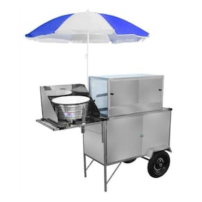 Carrinho de Salgados Inox com Guarda Sol e Rodas Pneumáticas