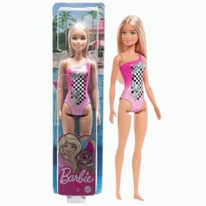 Boneca Barbie Praia Maiô Rosa Com Xadrez Fashionista Mattel