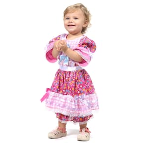 Vestido Bebê Caipira Rosa Roupa Festa Junina Baby com Culote